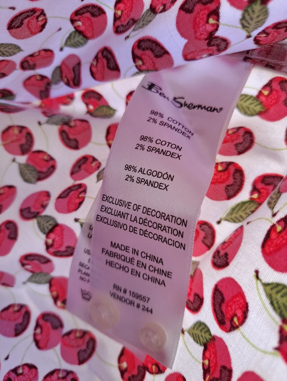 Nwt Ben Sherman Button Front Short Sleeve Shirt Cherry Pattern Stretch Men Sz S - Picture 8 of 9